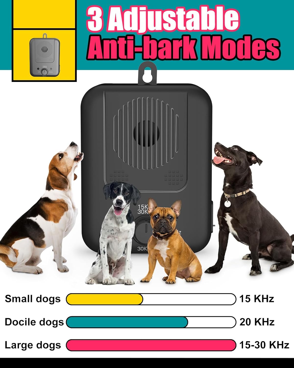 Rechargeable Ultrasonic Bark Control Device with 15m Range