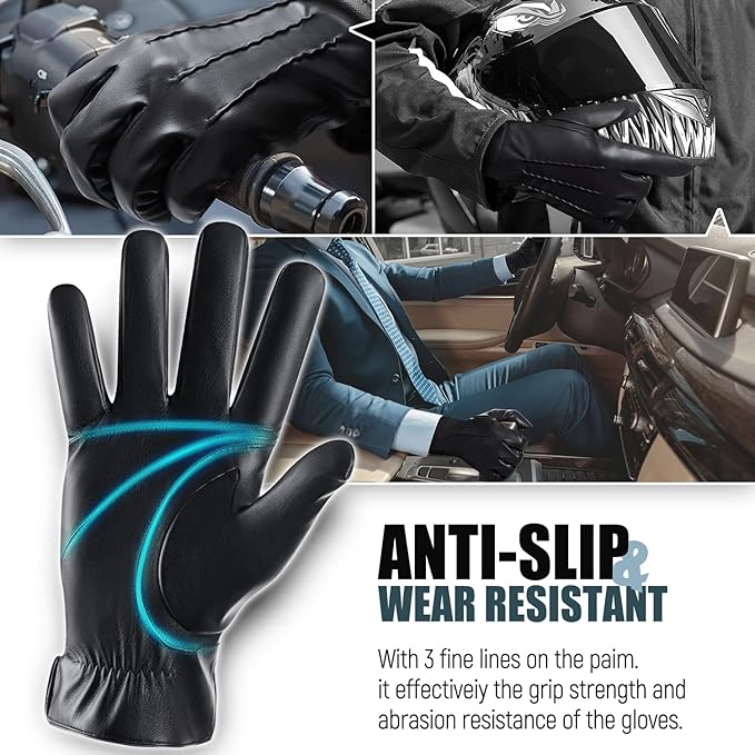 Touchscreen Gloves in Leather with Cashmere Interior Lining