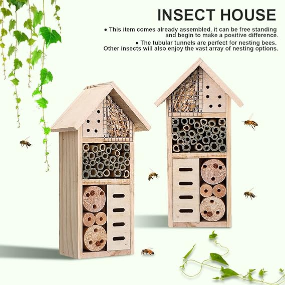 Insect Habitat for Bees and Garden Pollinators - Wooden Shelter with Nesting Areas