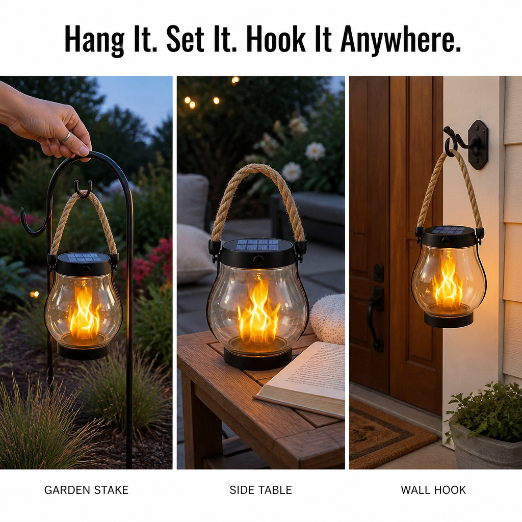 LumaFlare™ Solar Lantern — Illuminate Any Patio With Authentic Flame Glow Till Dawn, No Cords