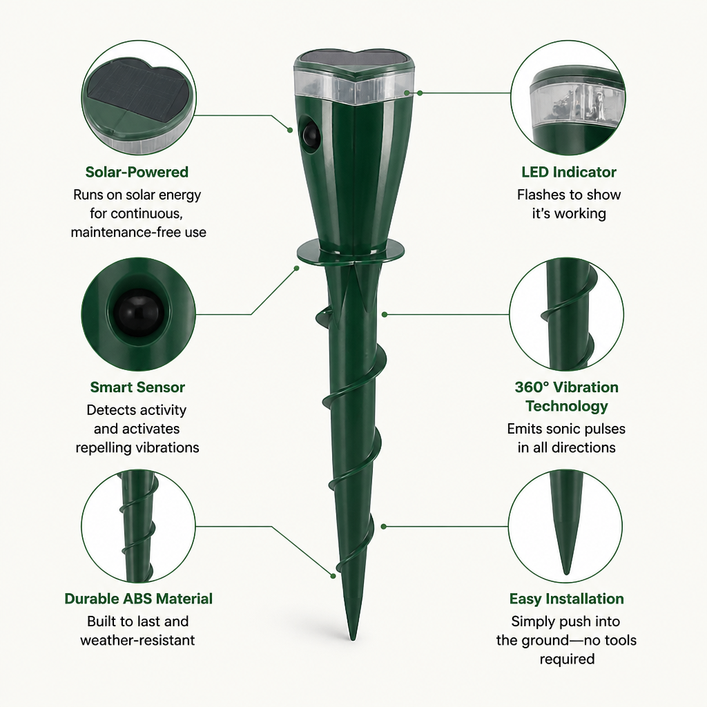 TerraGuard™ — Quiet Solar Power That Banishes Moles and Revives Your Garden’s Glory