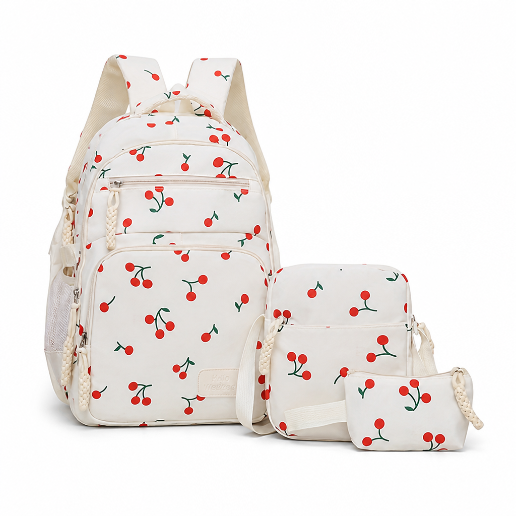 Large-Capacity Fruit-Print Backpack Set (3-Piece)