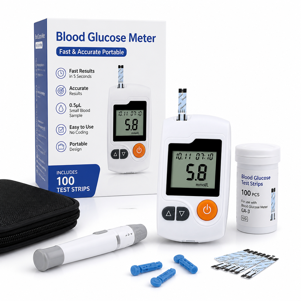 Fast & Accurate Portable Blood Glucose Meter (Includes 100 Test Strips)