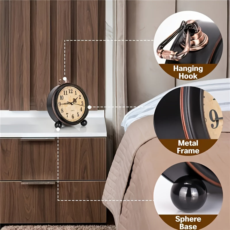 Silent Quartz Movement Alarm Clock in Vintage Metal Design