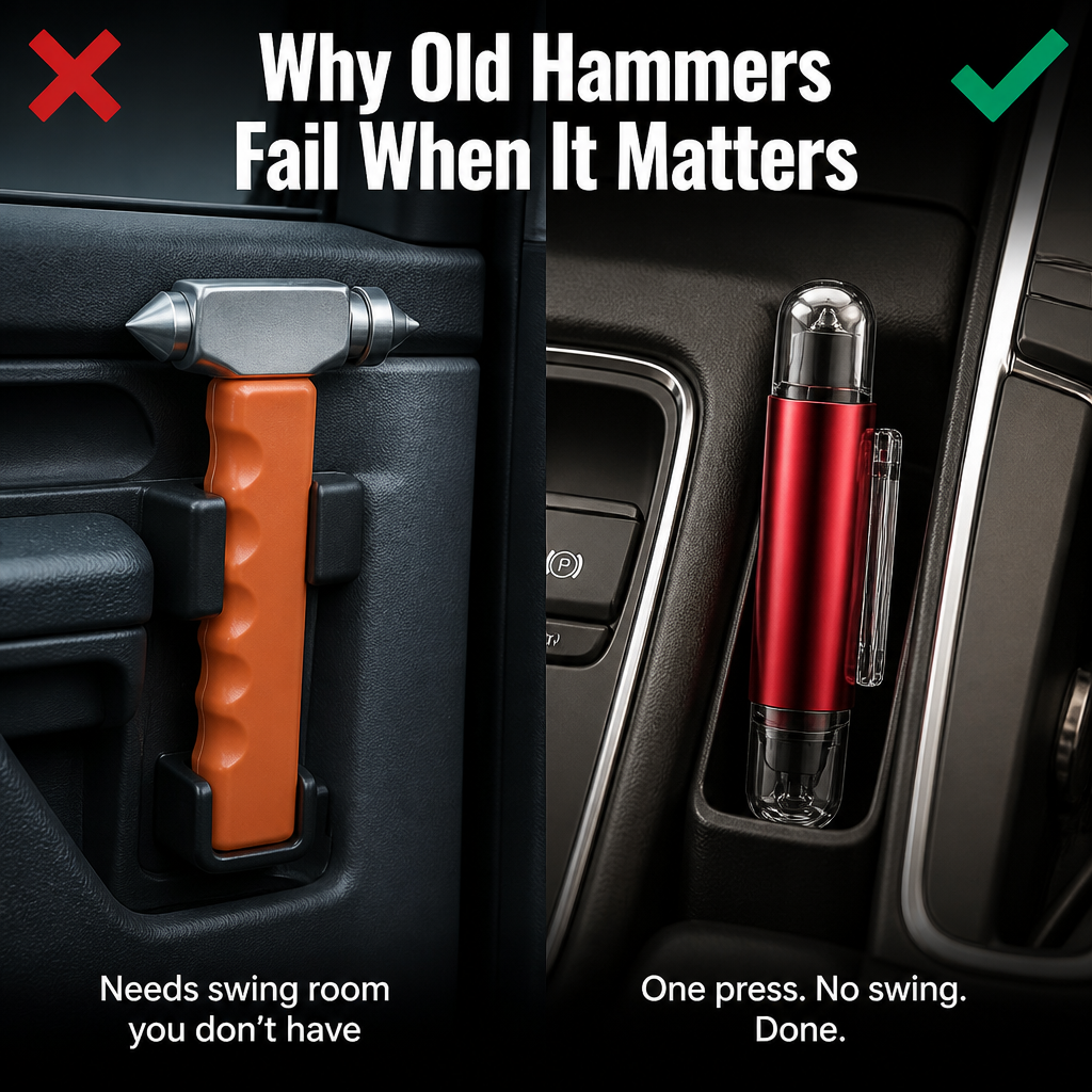 VeroGuard™ — Press Once to Break Glass and Slice Through Your Seatbelt