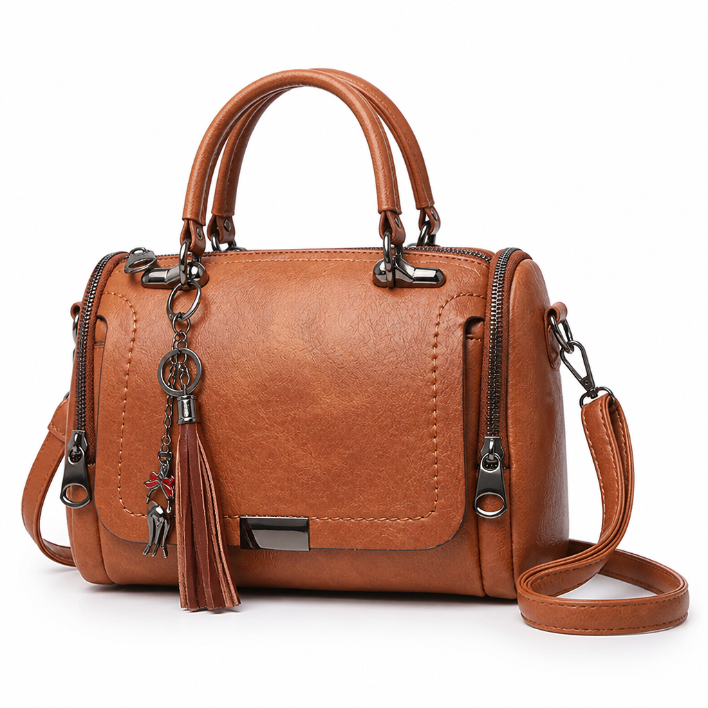 Vegan Leather Convertible Satchel Handbag (Tassel Charm)