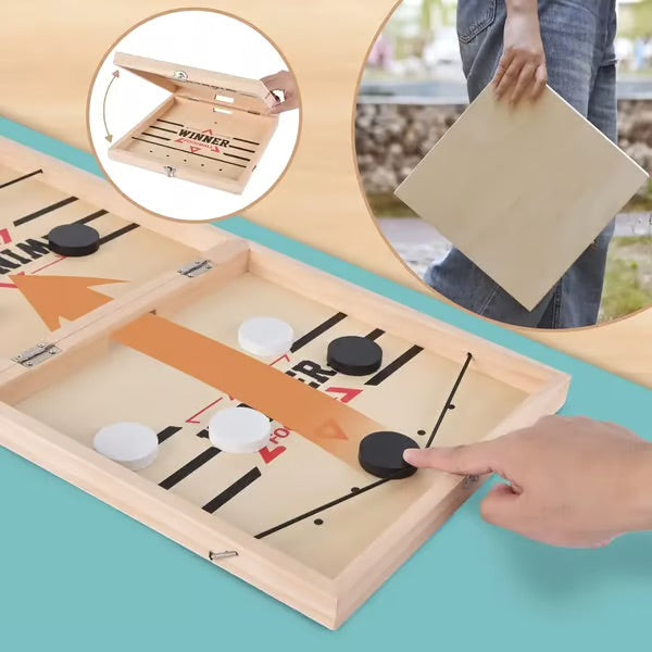 Children's Fast-Paced Wooden Puck Game with Central Gate
