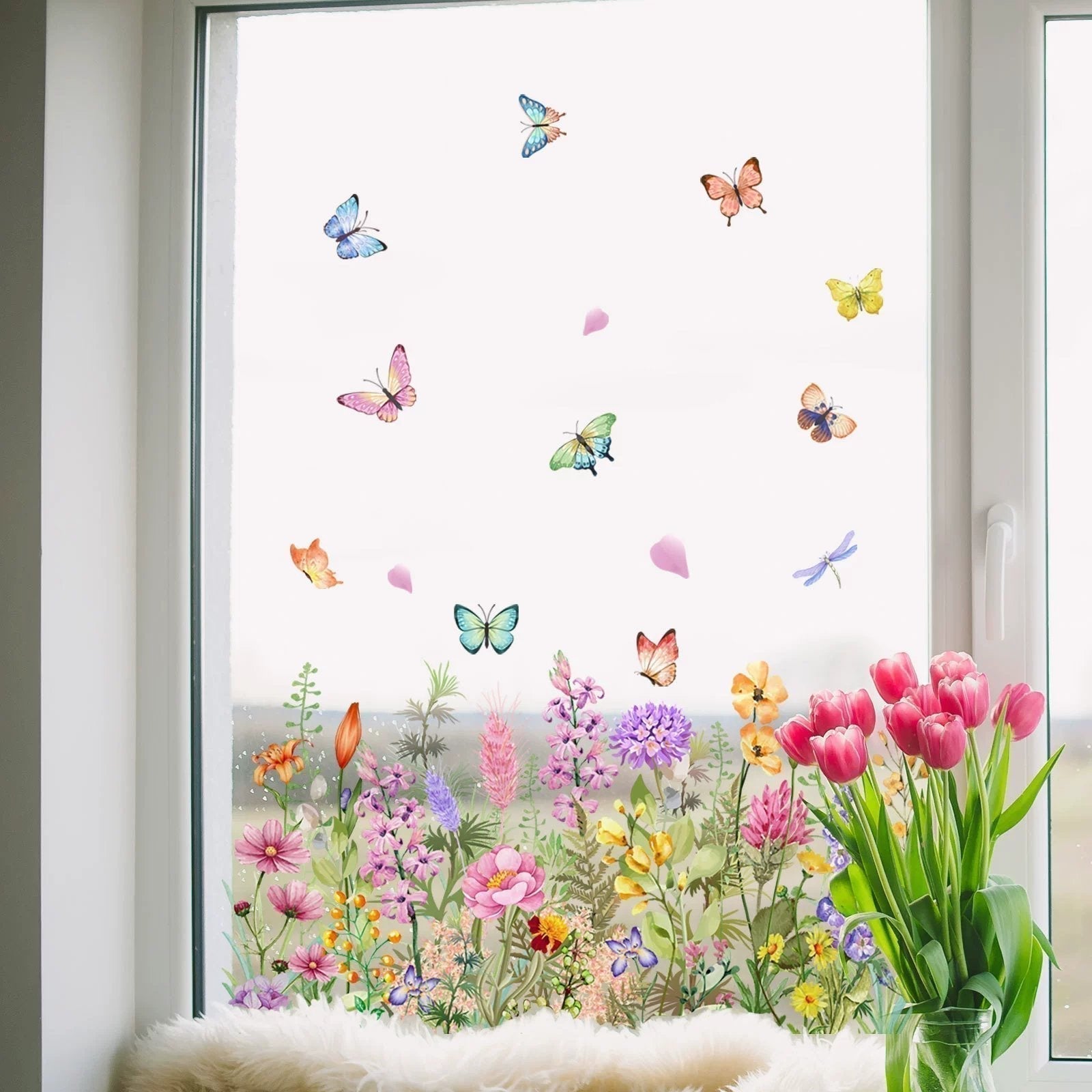 Floral and Butterfly Window Decals – Nature-Inspired Design