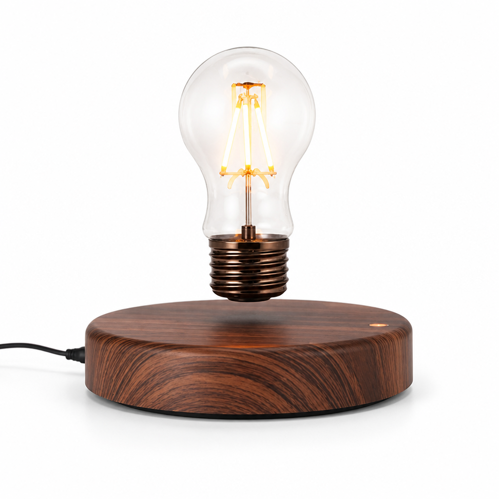 Magnetic Levitating Walnut Wood Edison-Style Table Lamp