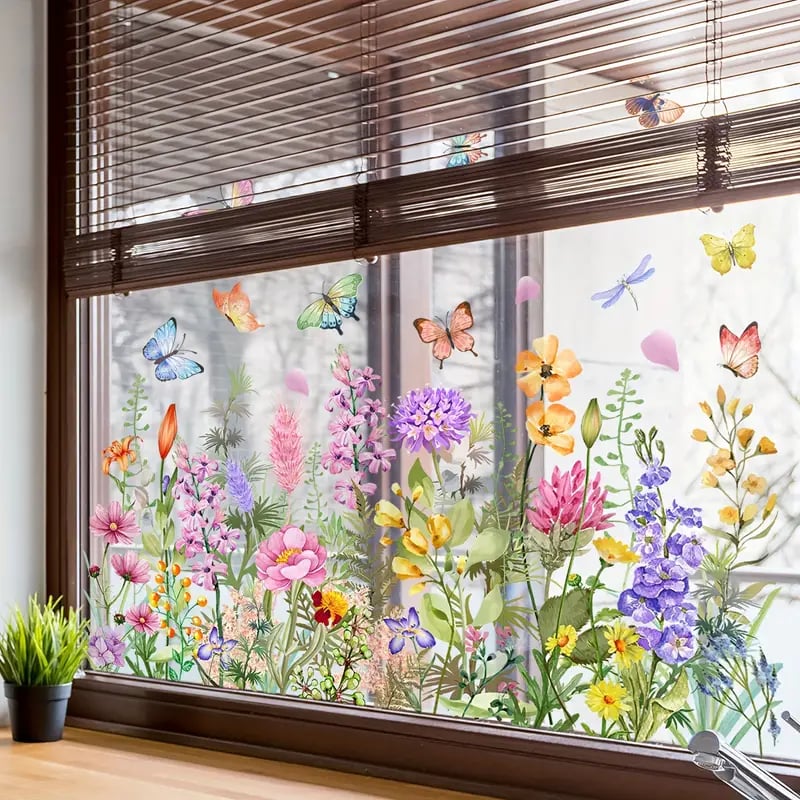 Floral and Butterfly Window Decals – Nature-Inspired Design