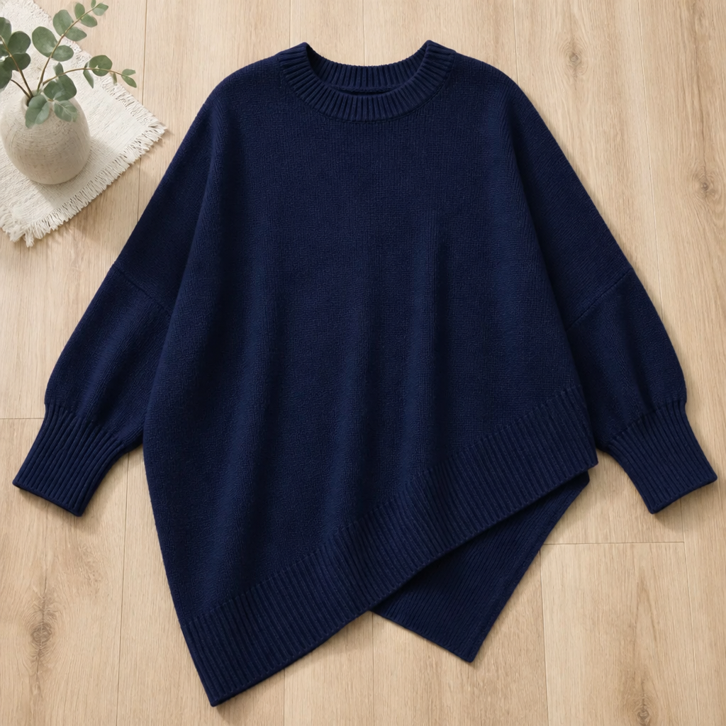 SerenoWave™ – Easygoing Asymmetric Poncho Sweater featuring Batwing Sleeves
