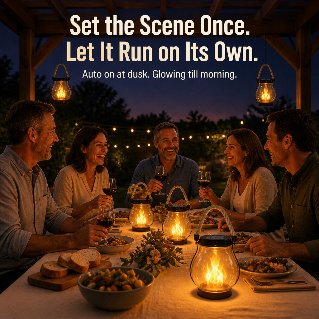 LumaFlare™ Solar Lantern — Illuminate Any Patio With Authentic Flame Glow Till Dawn, No Cords