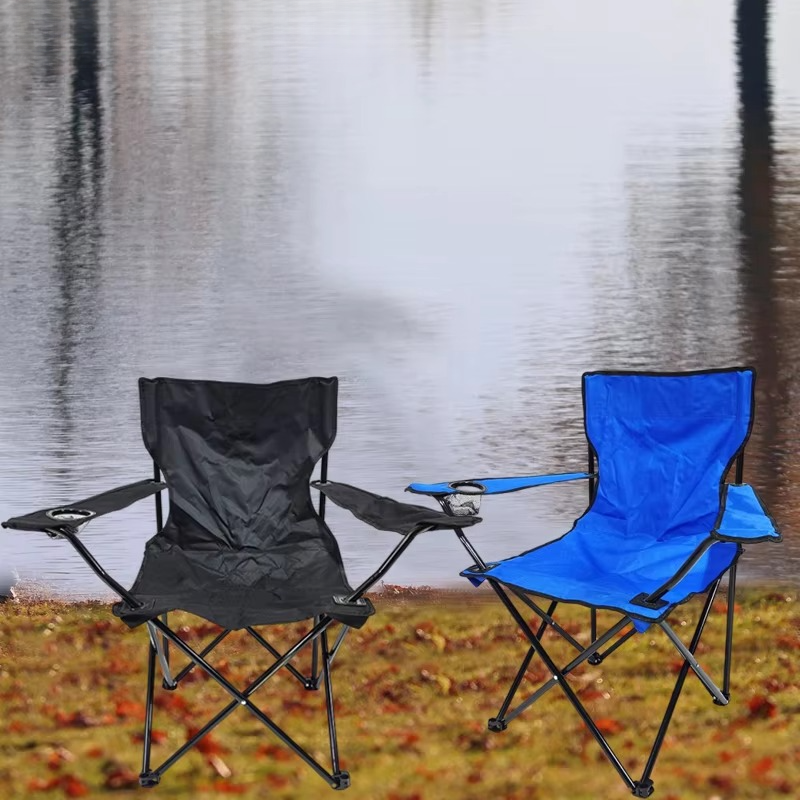 Portable Outdoor Folding Chair with Armrests and Cup Holder for Events, Camping, Fishing