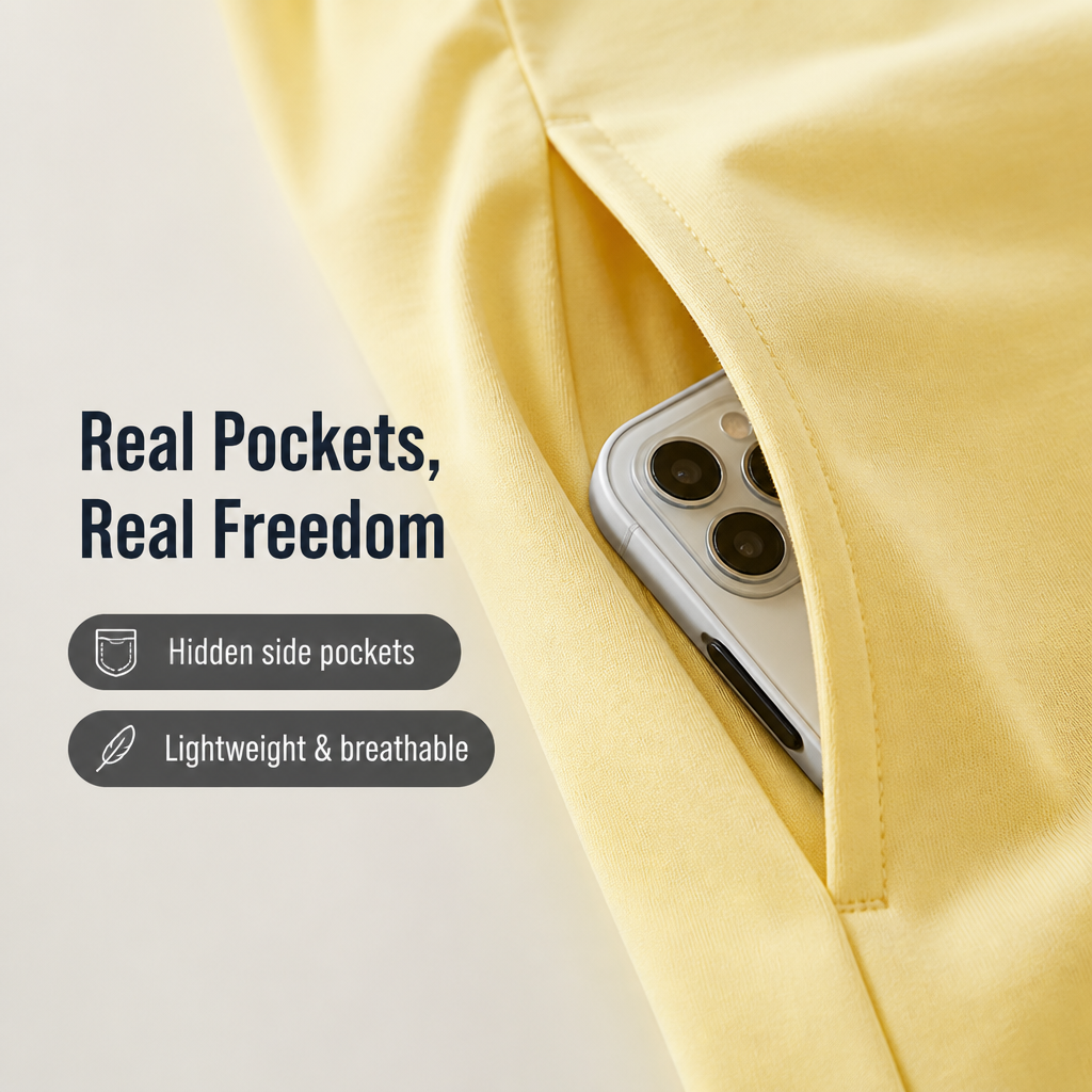 VelaFlow™ – Relaxed Crew-Neck Pocket Dress in Breathable Soft-Touch Fabric