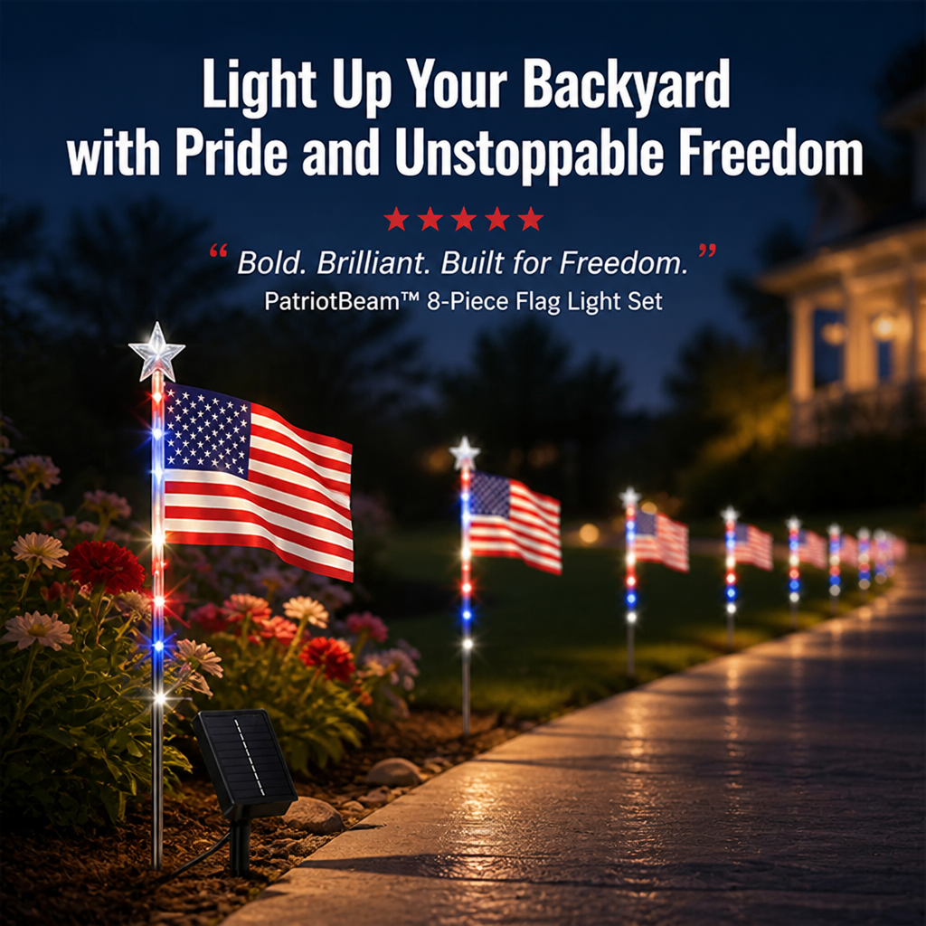 PatriotBeam™ 8-Piece Flag Light Set — Light Up Your Backyard with Pride and Unstoppable Freedom