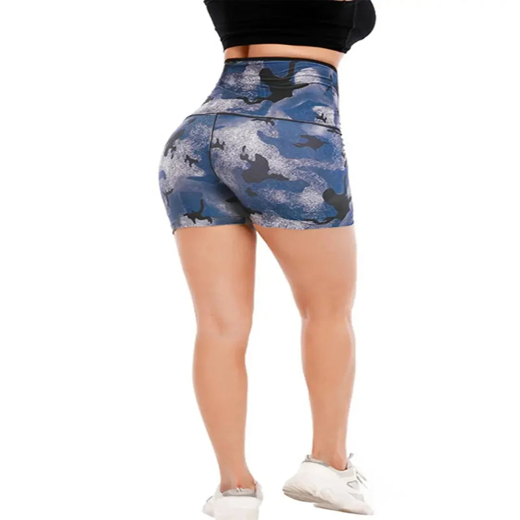 High Waist Shorts with Moisture Wicking and Built-In Waist Trainer - Four-Way Stretch