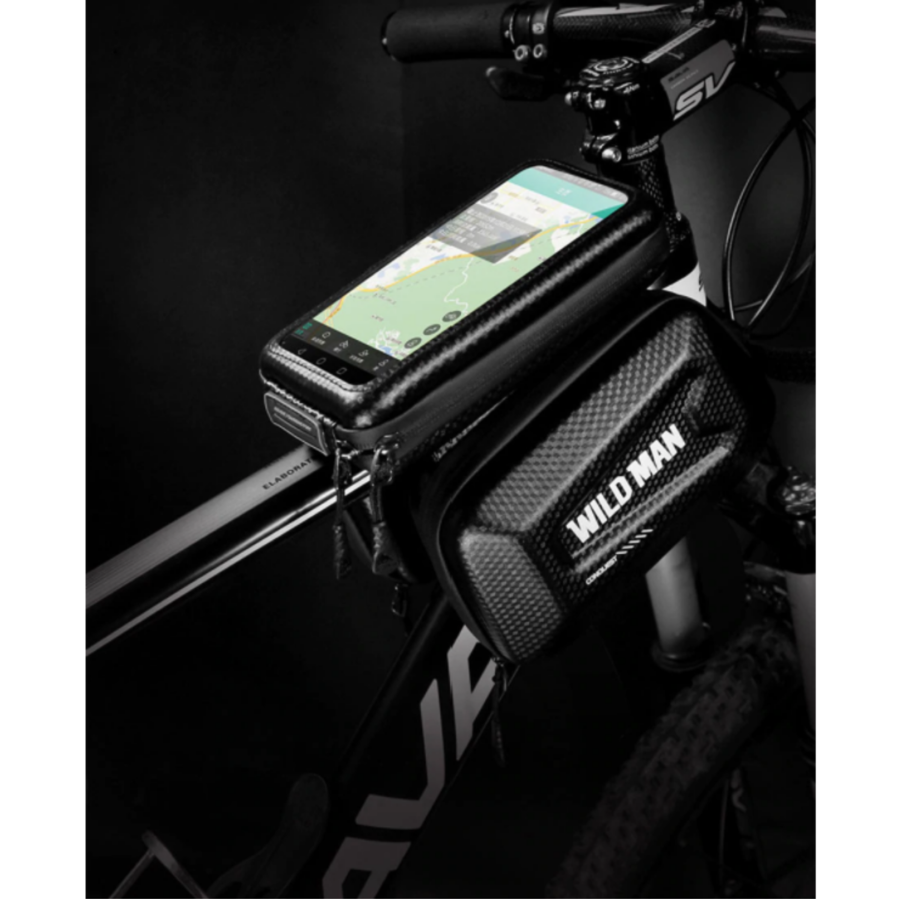 Bike Frame Bag with Waterproof Hardcase – Touchscreen Window & Headphone Port