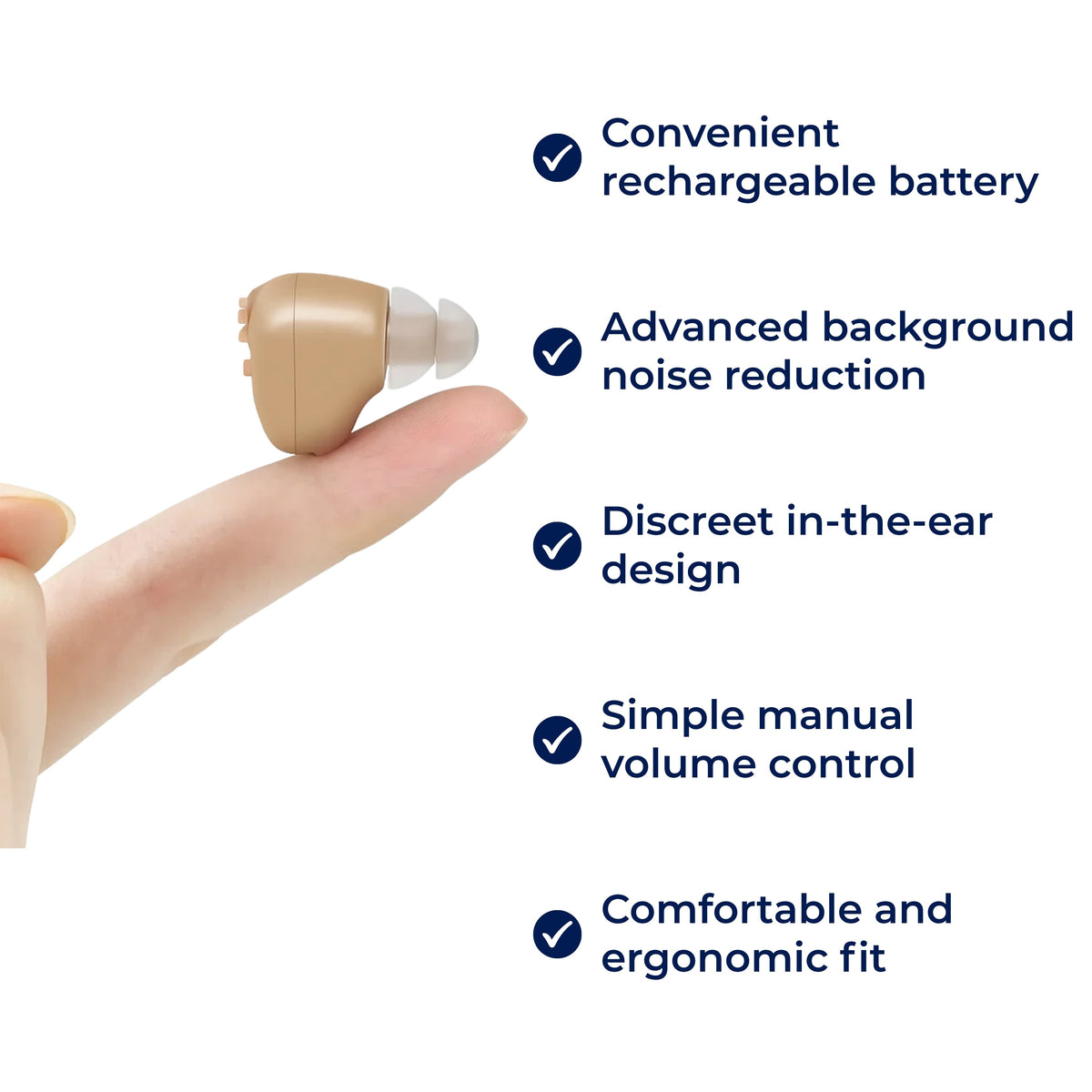 In-Ear Hearing Amplifier for Seniors – Rechargeable with Noise Cancellation