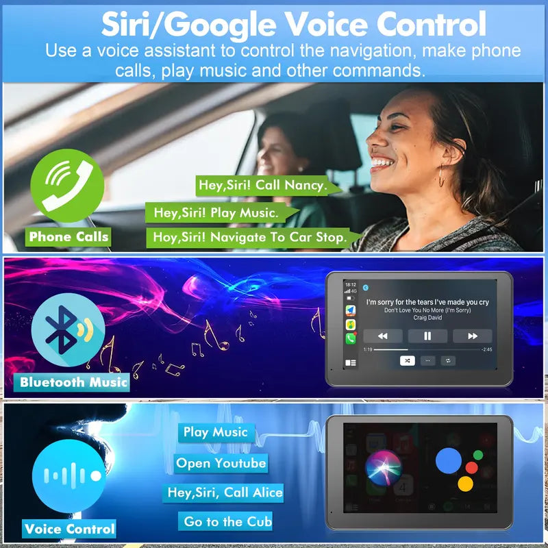 Wireless 7-Inch Car Display with Backup Camera and Voice Guidance