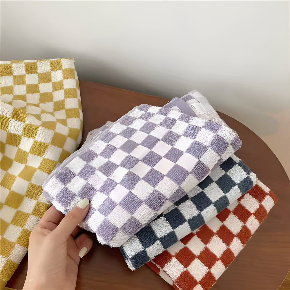 Retro Checkerboard Pattern Cotton Towel
