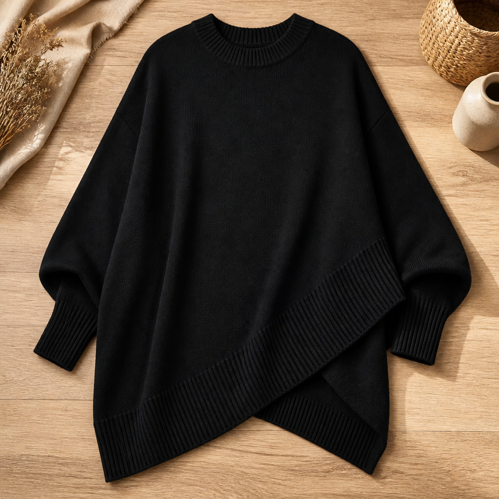 SerenoWave™ – Easygoing Asymmetric Poncho Sweater featuring Batwing Sleeves