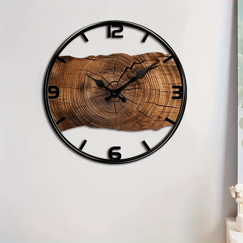 Round Carved Wooden Wall Clock - Silent Design