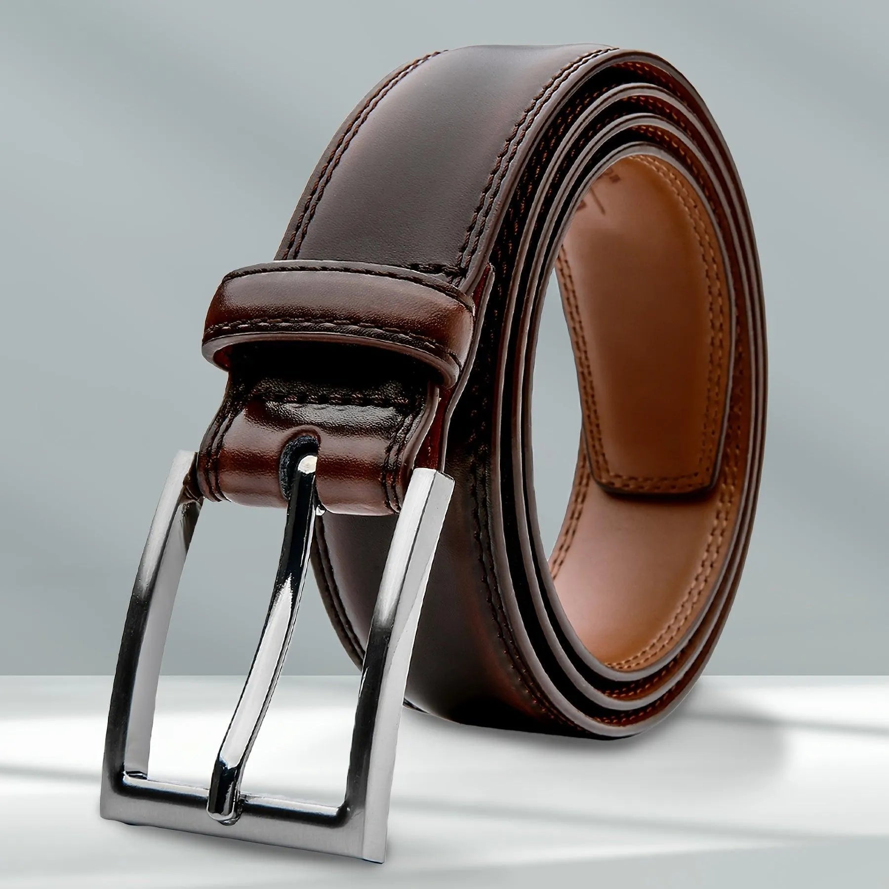 Classic Prong Buckle Leather Belt in High-Quality Material