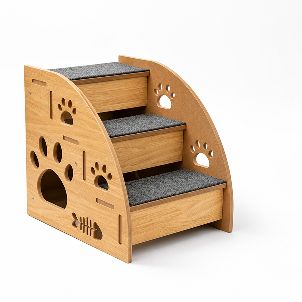 Foldable Space-Saving Wooden Pet Stairs (For Small Dogs & Cats)
