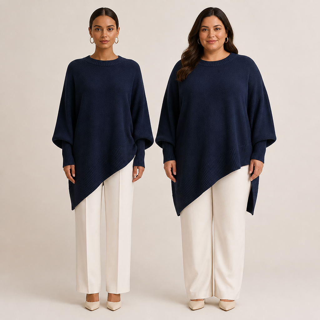 VeluraMist™ – Oversized Wool-Blend Sweater with Asymmetrical Cascade Hem