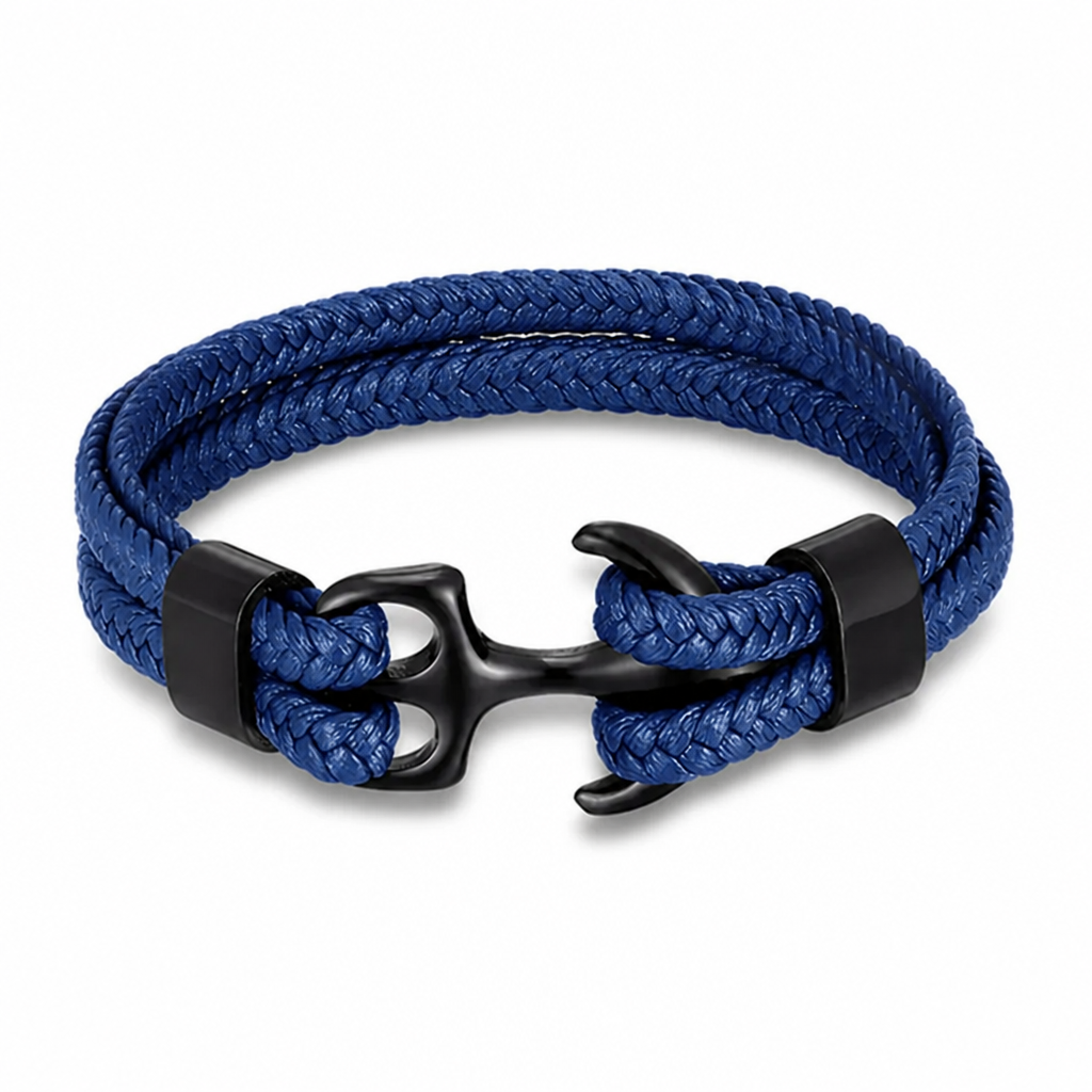Stainless Steel Anchor Leather Bracelet (Adjustable)