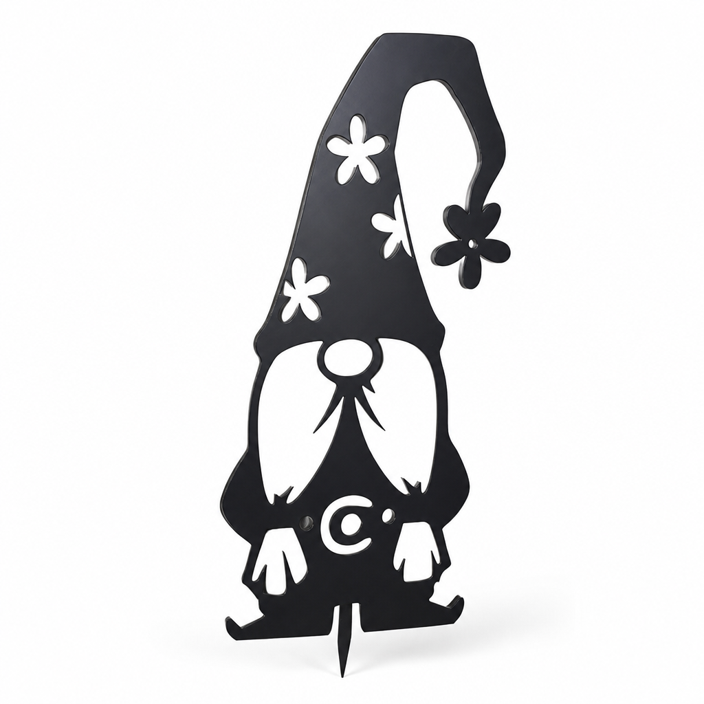 Weather-Resistant Iron Garden Gnome Stake (Butterfly & Flower Cutouts)
