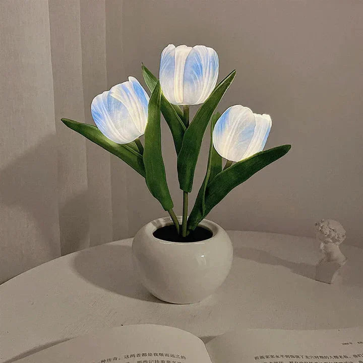 LED Table Lamp with Realistic Flower Design and Ceramic Base