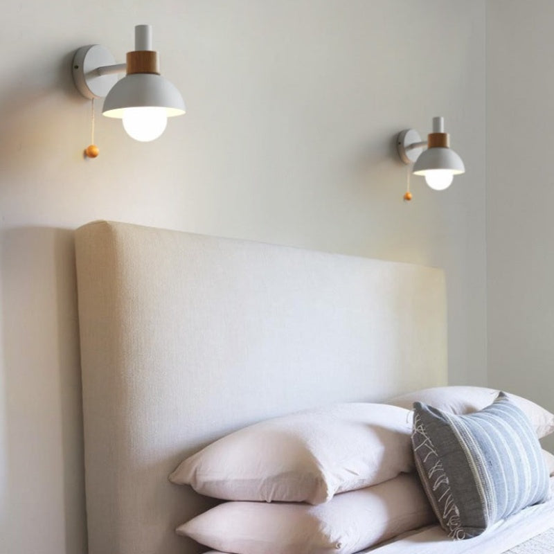 Wall Lamp with Wood Accent and Pull Cord – Scandinavian Style