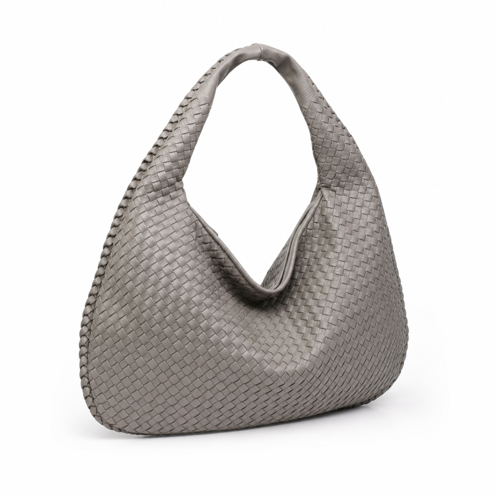 Spacious Vegan Leather Woven Tote Bag
