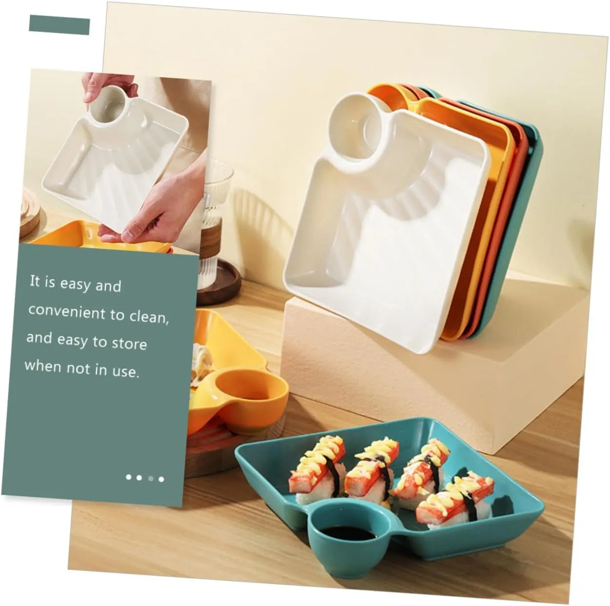 Stackable Snack and Dip Serving Plate with Sauce Bowl - 4 Colors