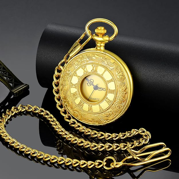 Men's Pocket Watch with Roman Numerals - Classic Style
