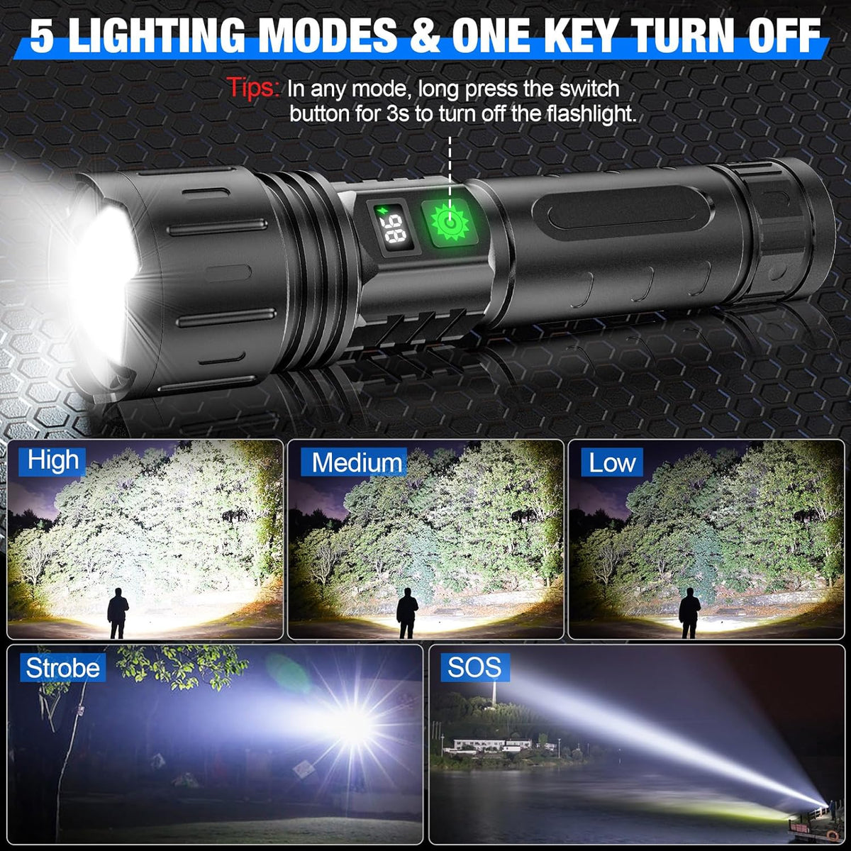 Rechargeable Long-Distance Tactical LED Torch – Bright Flashlight for Camping, Work & Emergencies