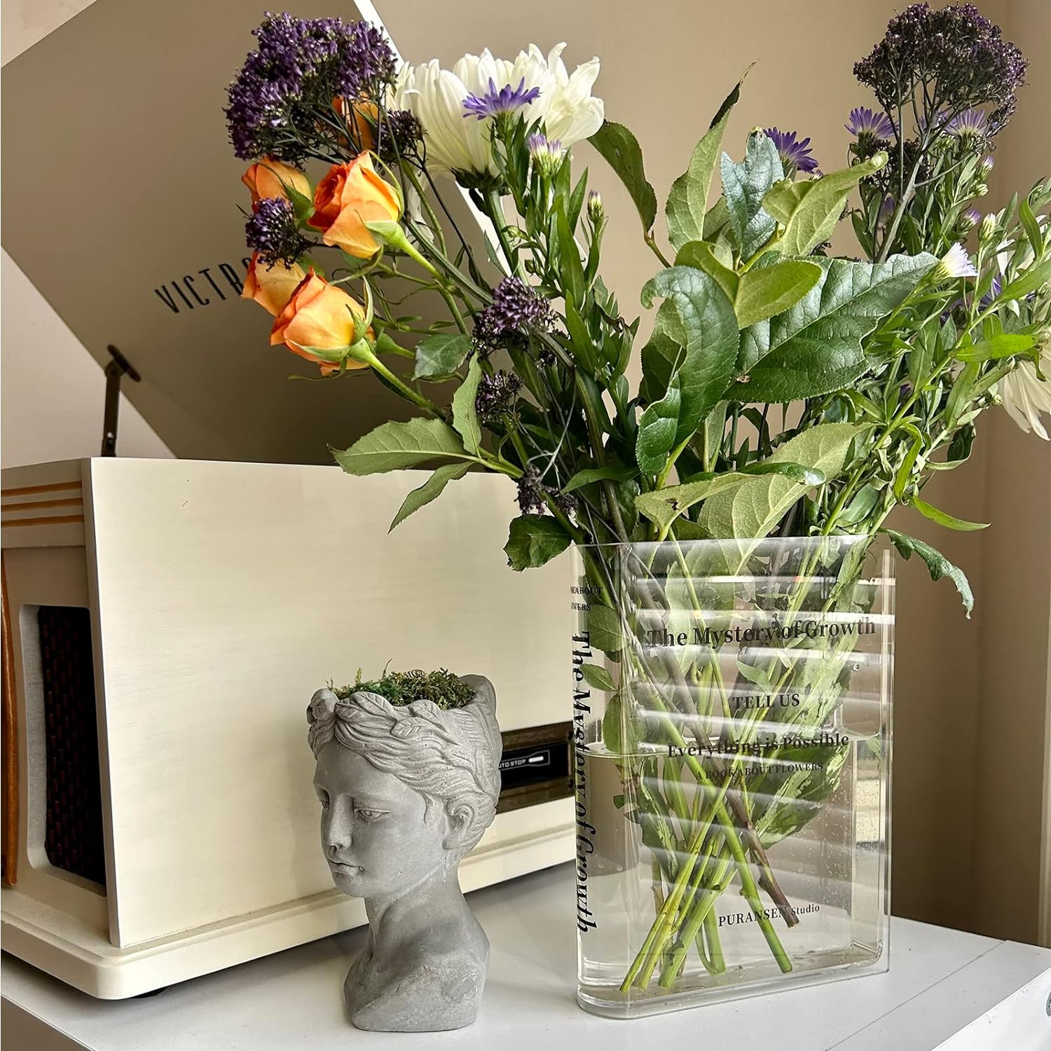 Acrylic Flower Vase in Book Design – Clear Decorative Container