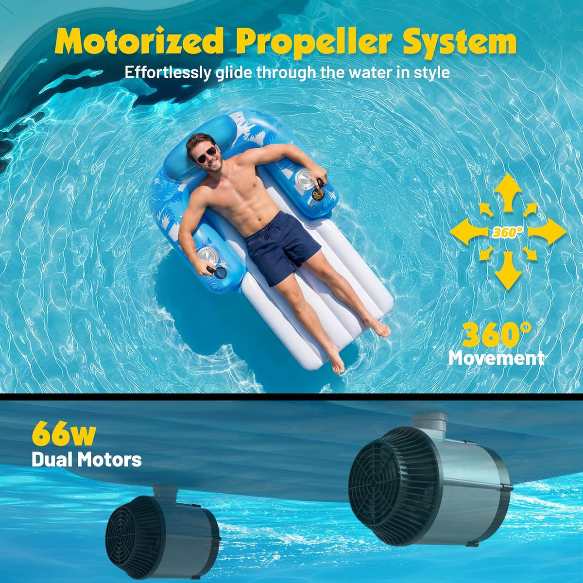 Rechargeable Dual-Motor Inflatable Pool Lounge for Adults – 360° Glide with Storage Pockets