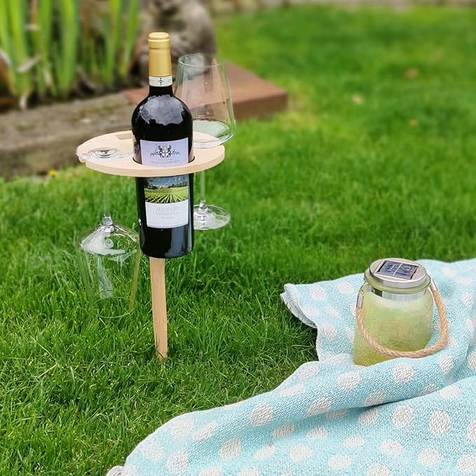 Portable Folding Picnic Table with Wood Wine Holder – Collapsible Design