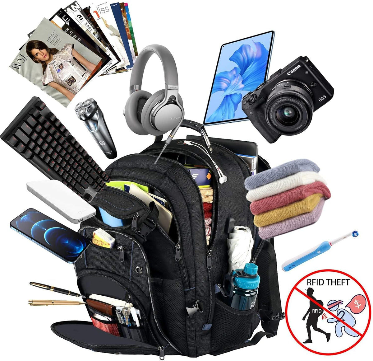 Anti-Theft USB Laptop Backpack for Travel - Extra-Large 55L Carry-On