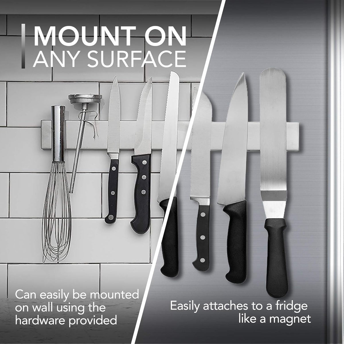 14-Inch Magnetic Knife Rack in Stainless Steel for Wall or Refrigerator