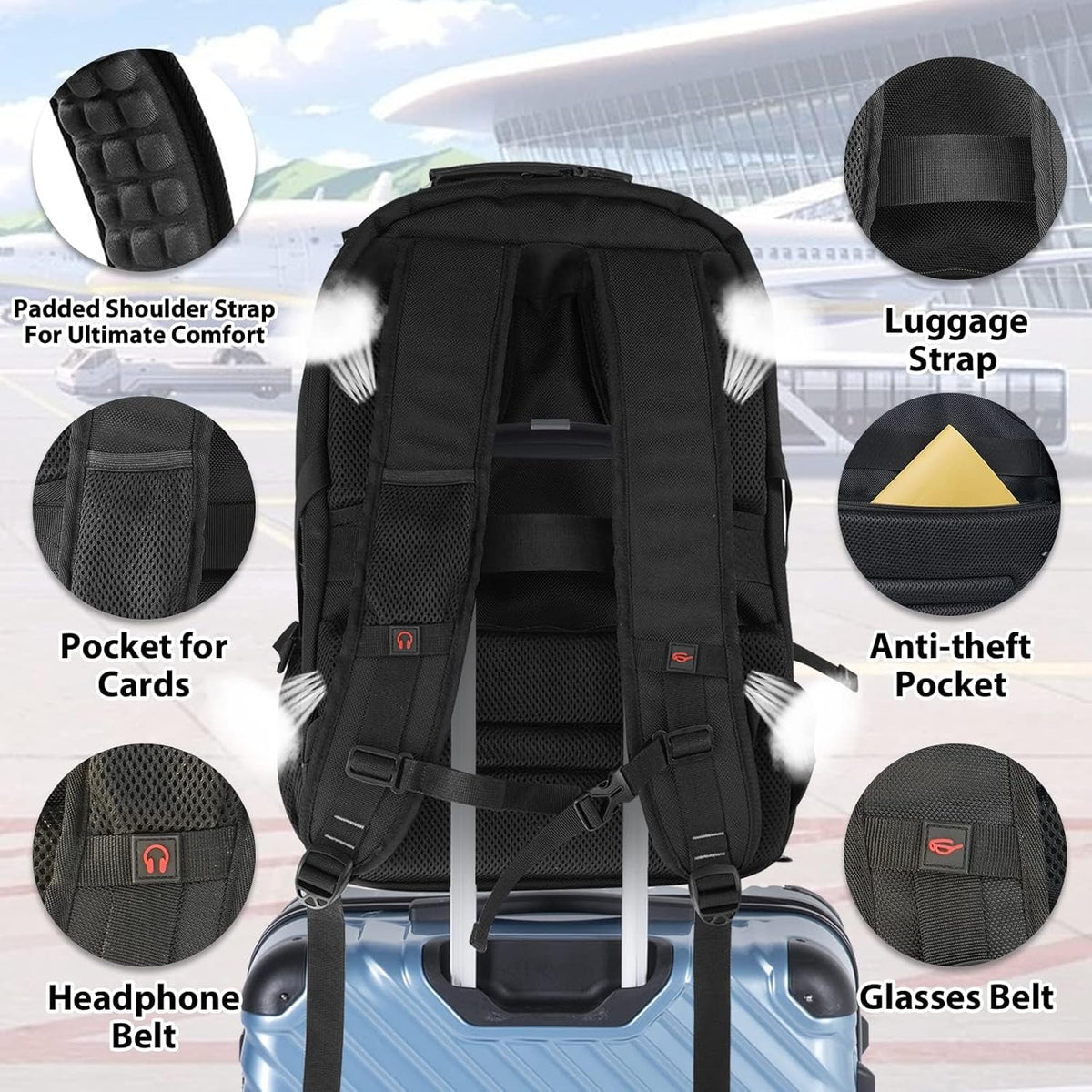 Anti-Theft USB Laptop Backpack for Travel - Extra-Large 55L Carry-On
