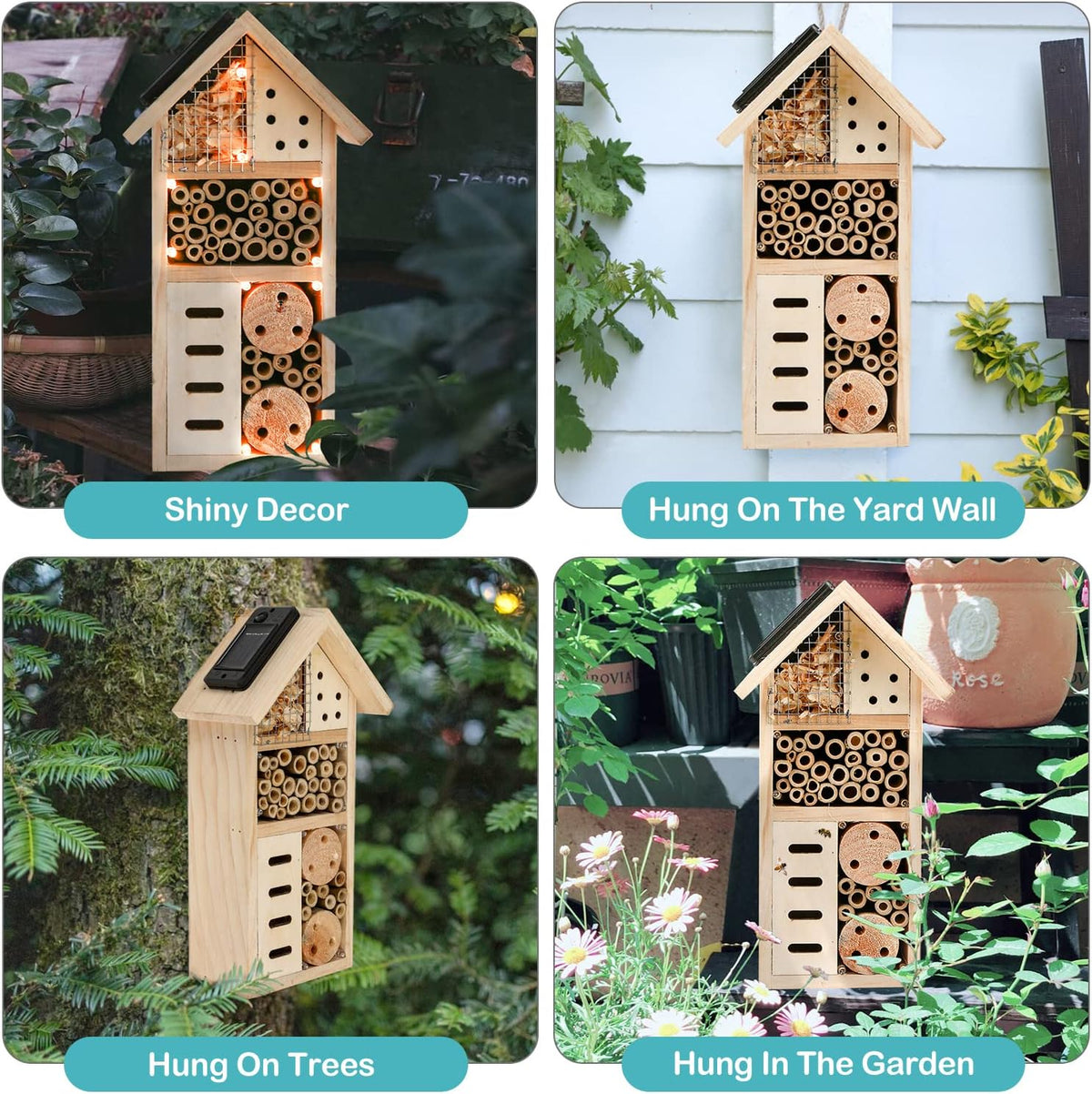 Insect Habitat for Bees and Garden Pollinators - Wooden Shelter with Nesting Areas