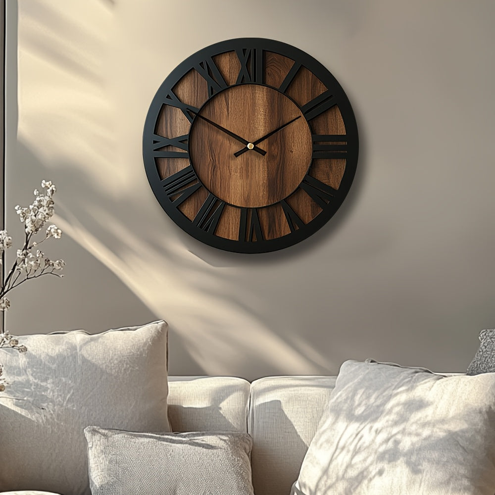 Elegant Silent Round Wood Clock for Timeless Home Decor