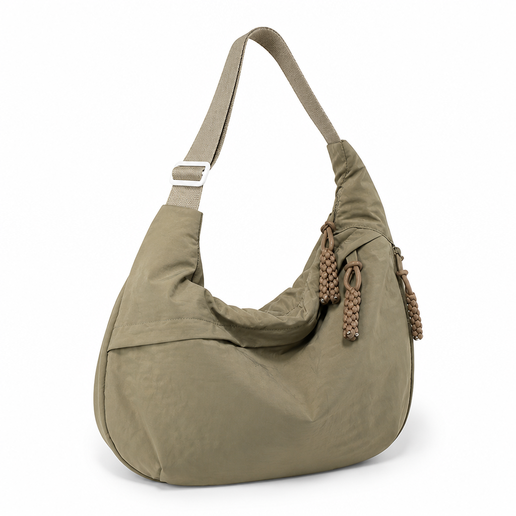 Smart-Compartment Water-Repellent Nylon Shoulder Bag