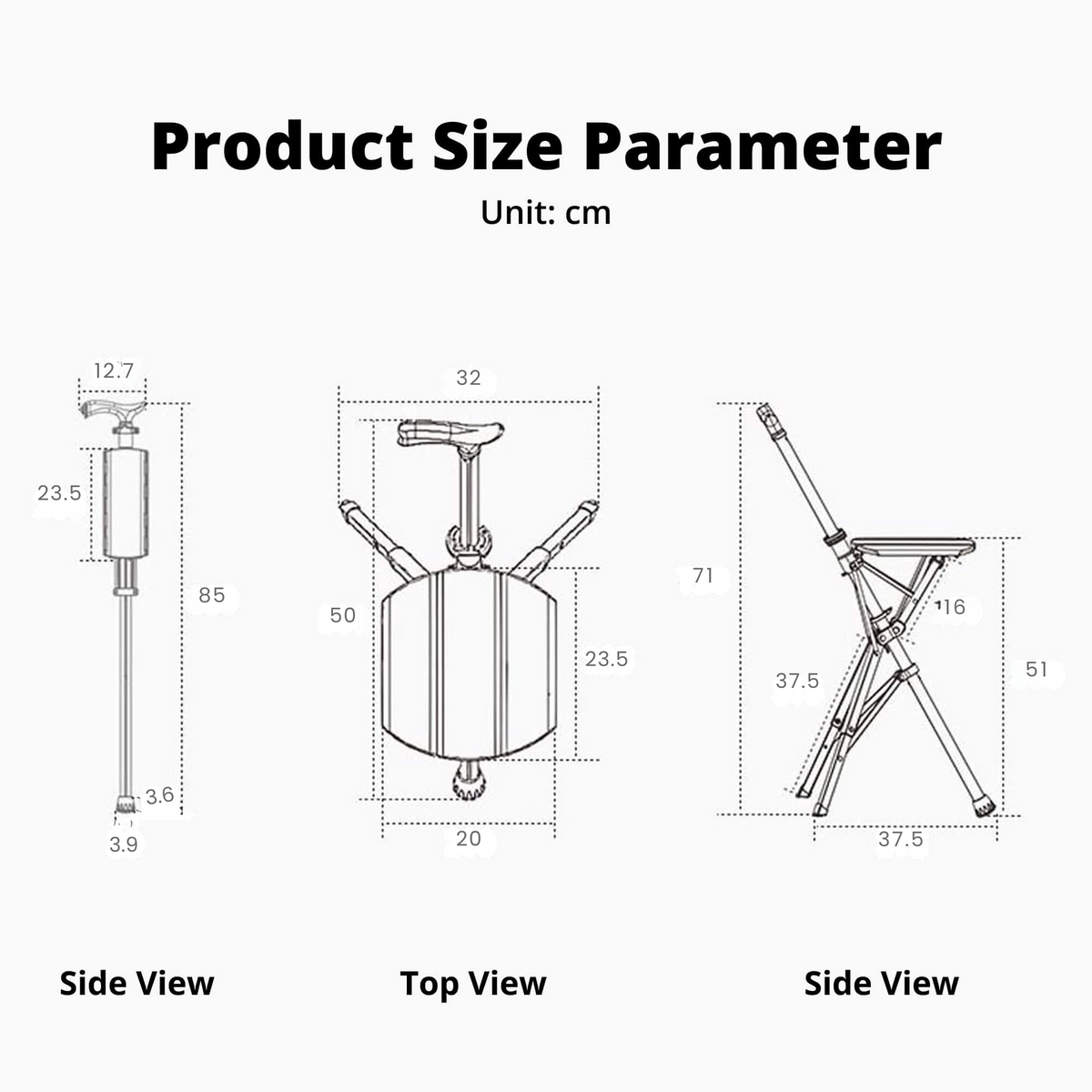 Folding Cane Chair with Seat - Lightweight Portable Walking Stick for Mobility