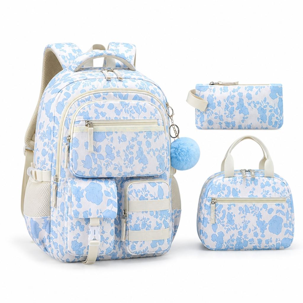 Corduroy Laptop-Ready Large-Capacity Backpack (3-Piece Set)