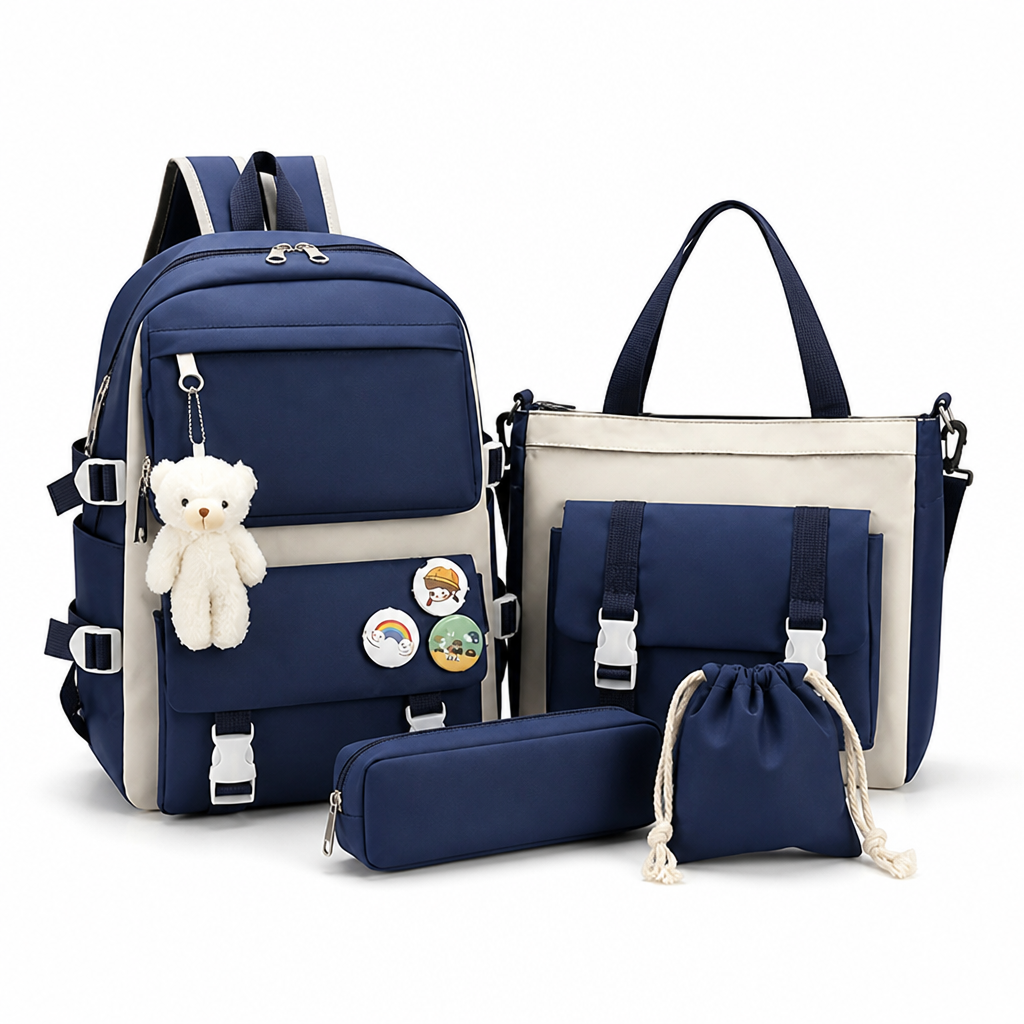 Plush Bear & Badge Kids Backpack Set (5-Piece)