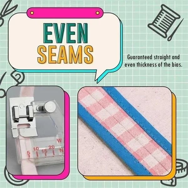 Adjustable Bias Tape Foot for Sewing – 0.5 to 2 cm, Clear Design